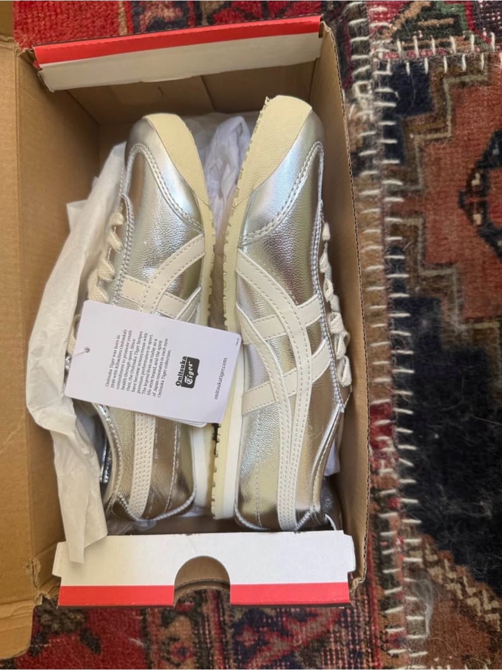 Onitsuka Tiger by Asics Women’s Mexico 66 Sneakers — Silver with Cream Stripes